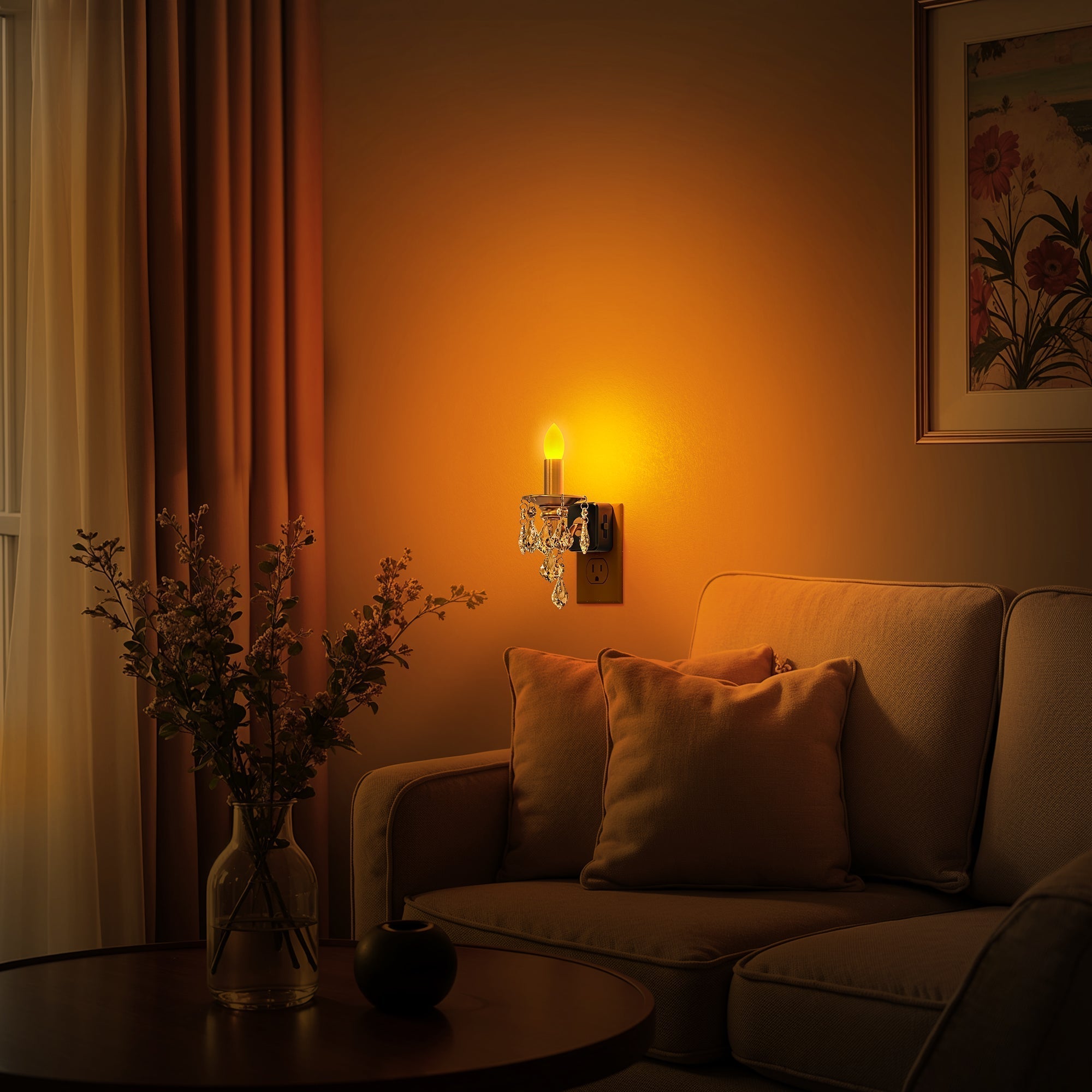 Candle Lamp With Hanging Crystal Decor